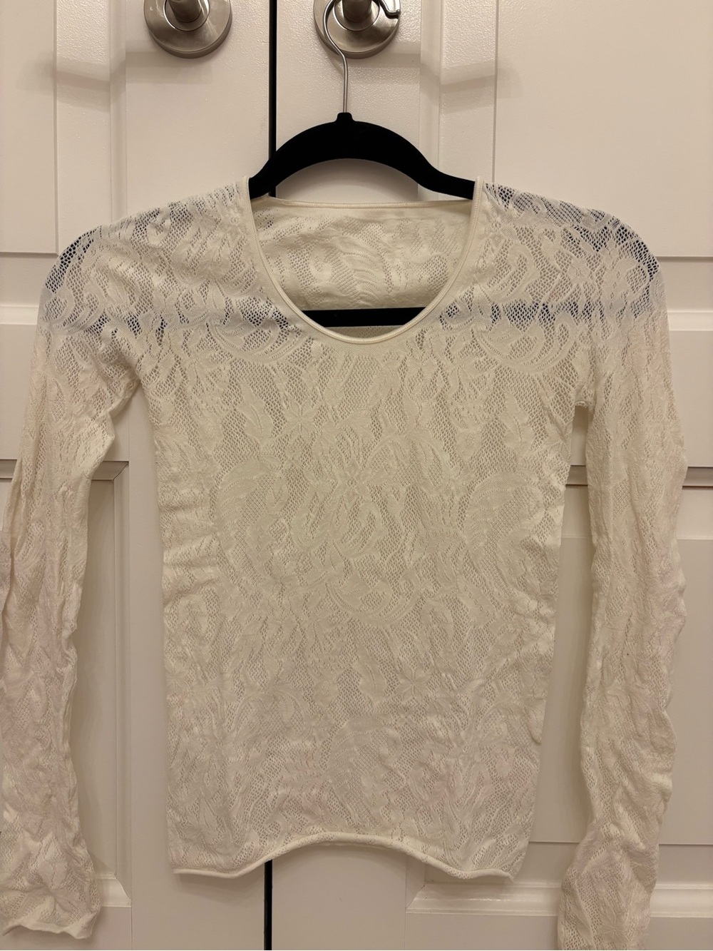 Lace Long Sleeve Scoop Neck Top - Cream
